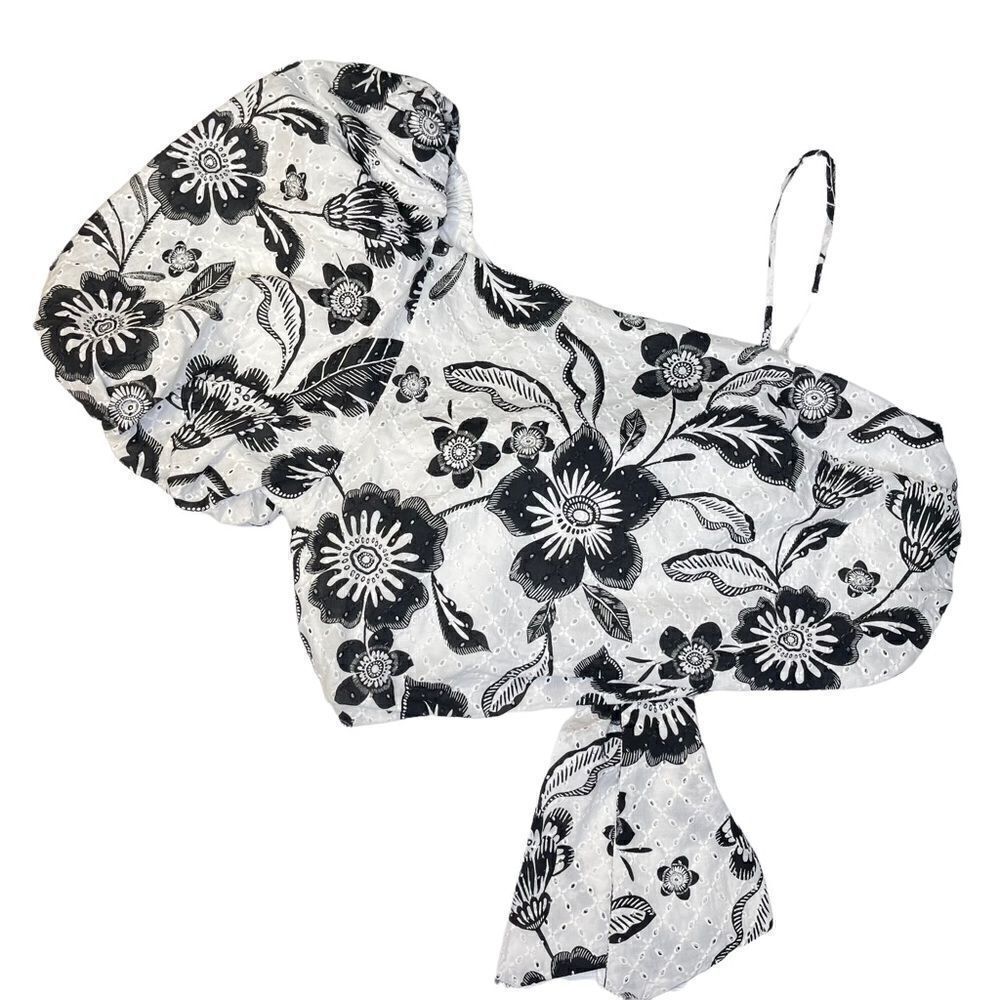 NEW Anthropologie Maeve Floral Eyelet Blouse Bow Back Black White 10 - Picture 5 of 13